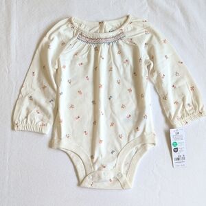 NEW baby b'gosh floral embroidered cream long sleeve bodysuit 12 months